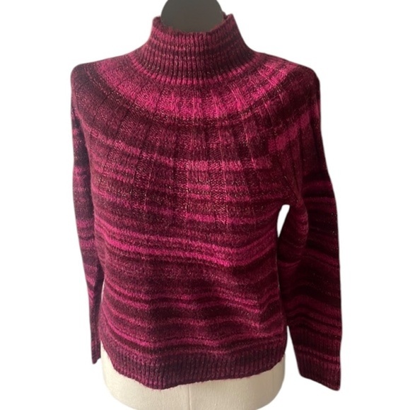 Knox Rose sweater Magenta Pink stripe longsleeve crew holiday top new size small - Picture 1 of 7